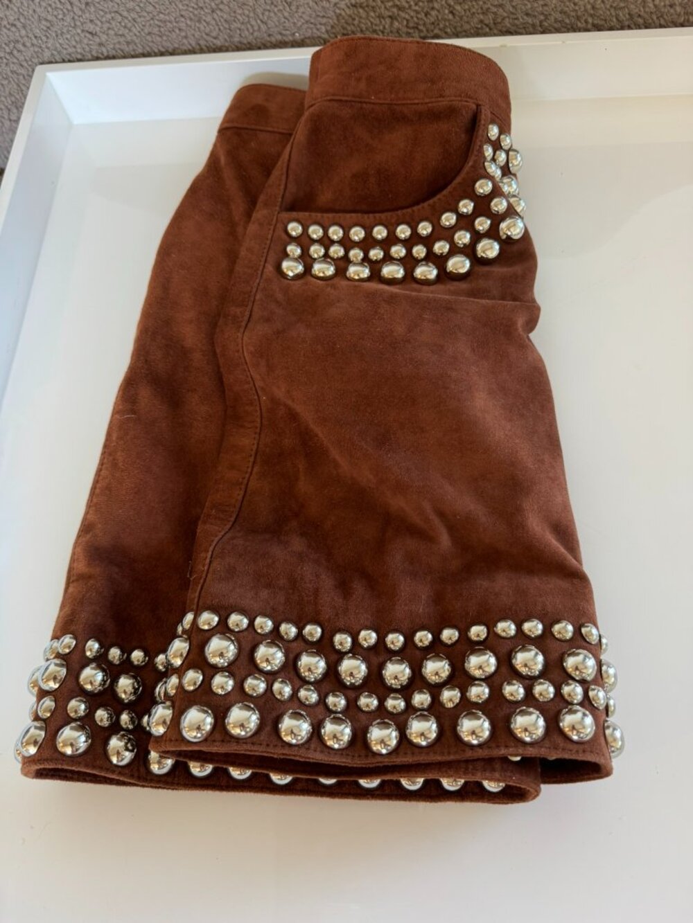 Free People Understated Leather Goat Suede Studded Skirt - Brown/XS - Picture 5 of 7